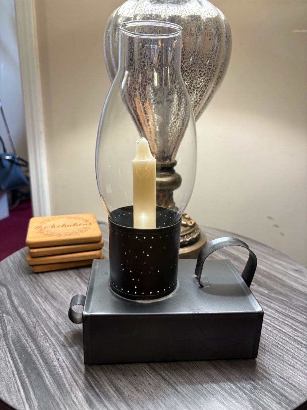 Hobby Lobby Black Metal Lantern Hurricane with Cream Candle